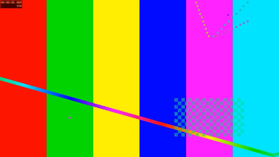 ffmpeg testsrc2 frame 150 with burned-in timecode 00:00:05.000